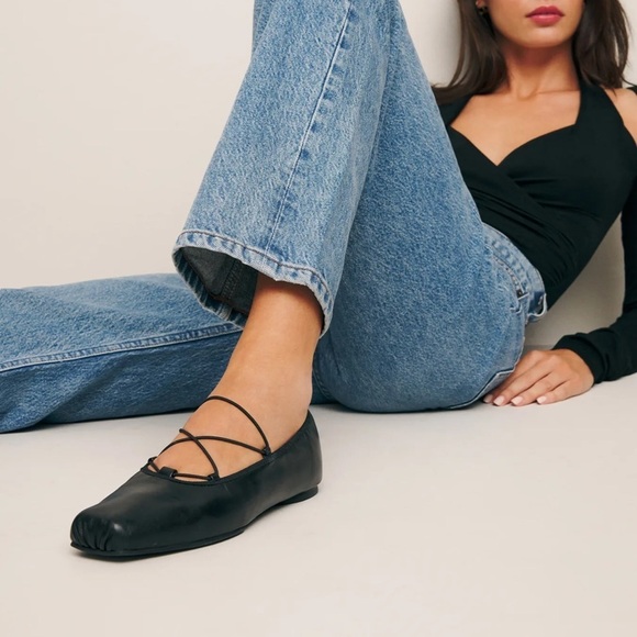 Reformation x NYC Ballet Leather Strap Black Ballet Flats